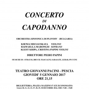 Giovedì 5 gennaio 2017 Concerto di Capodanno al Teatro Pacini
