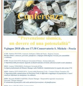 Conservatorio S. Michele di Pescia sabato 9 giugno Conferenza "Prevenzione sismica, un dovere ed una potenzialità"