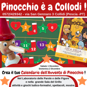 Sabato 1 e domenica 2 dicembre a Collodi. Laboratori creativi, giochi e spettacoli con Pinocchio.  In mostra i disegni dell’illustratore Luca Stella.