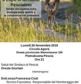 Circolo Agorà Pietrabuona 26 novembre conferenza didattico - informativa ''Il lupo in territorio pesciatino''.