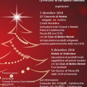 Natale in Valleriana programma eventi natalizi a Castelvecchio e San Quirico