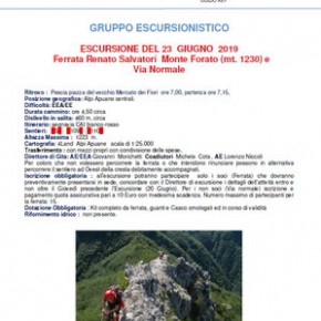 CAI domenica 23 giugno. Escursione "Ferrata Renato Salvatori Monte Forato (mt. 1230) e Via normale"