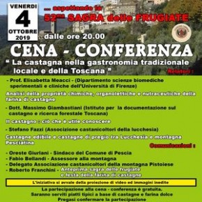 Venerdì 4 ottobre. Cena - Conferenza "La castagna nella gastronomia tradizionale locale e della Toscana"