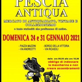 DOMENICA 24 GENNAIO TORNA L'APPUNTAMENTO CON L'ANTIQUARIATO, L'ARTIGIANATO, IL COLLEZIONISMO ED IL VINTAGE IN PIAZZA MAZZINI E CENTRO STORICO DI PESCIA