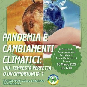 Conservatorio di San Michele-Pescia sabato 26 marzo. Conferenza del Lions Club '' "Pandemia e cambiamenti climatici: una tempesta perfetta o un'opportunità?"