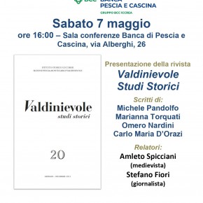 "Sabato 7 maggio presentazione rivista Valdinievole Studi Storici e supplemento Valleriana Studi Storici"