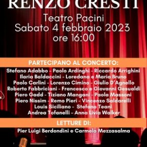 Pescia Teatro Pacini sabato 4 febbraio ore 16. Gran Concerto  in occasione dei 70 anni del noto musicologo Renzo Cresti