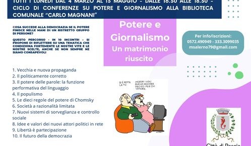 Pescia Biblioteca Magnani, ogni lunedì dal 4 marzo al 13 maggio. ''POTERE E GIORNALISMO - un matrimonio riuscito'' incontri a cura di Maria Salerno.