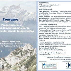 Prato lunedì 22 aprile dalle ore 10 al Palazzo delle Professioni. convegno "Progettazione e sistemi di monitoraggio per la mitigazione del rischio idrogeologico