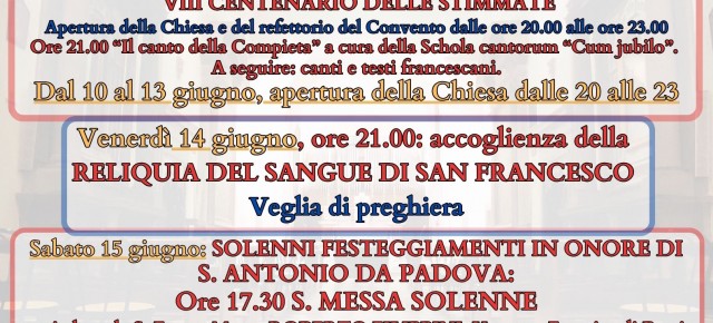 Dopo tanti anni tornano al Convento di Colleviti le cosiddette “Feste grosse”, ovvero le celebrazioni solenni in onore di S. Antonio da Padova
