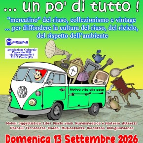 LAMMARI località MASINI nel parcheggio del centro commerciale  DOMENICA 13 SETTEMBRE 2026 dalle ore 9,oo  ...UN PO' DI TUTTO!  MERCATINO DEL RIUSO e COLLEZIONISMO  ...per diffondere la cultura del riuso, del riciclo, del rispetto dell'ambiente.     TORNA IL MERCATINO ...UN PO' DI TUTTO ! SUL VIALE DI LAMMARI località MASINI