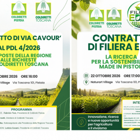 Giovedì 22 ottobre, dalle ore 16:00 presso il Naturart Village, Coldiretti Pistoia promuove un confronto tra imprese, enti di ricerca e Regione Toscana su semplificazioni normative e innovazione sostenibile